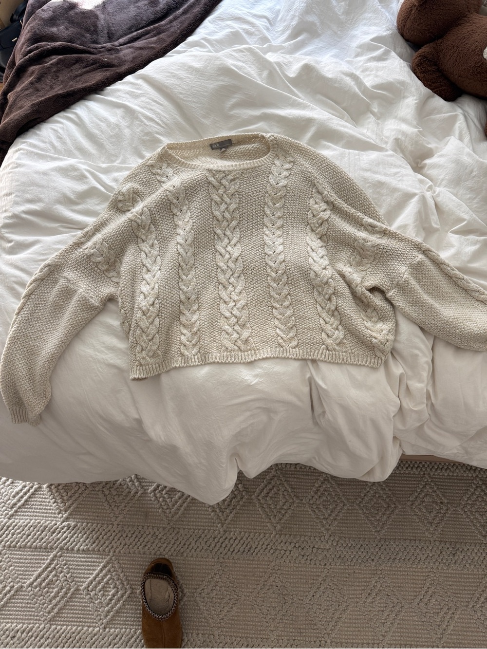 ASOS Cozy Cable Knit Crewneck Sweater - Cream